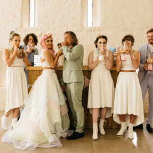 Wedding party at Grendon Court Barn